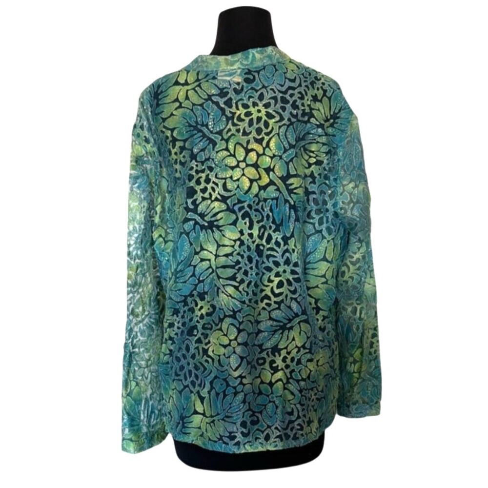 Ruby Rd. Blue and Green Sheer Metallic Button Up - 18W - Picture 2 of 8
